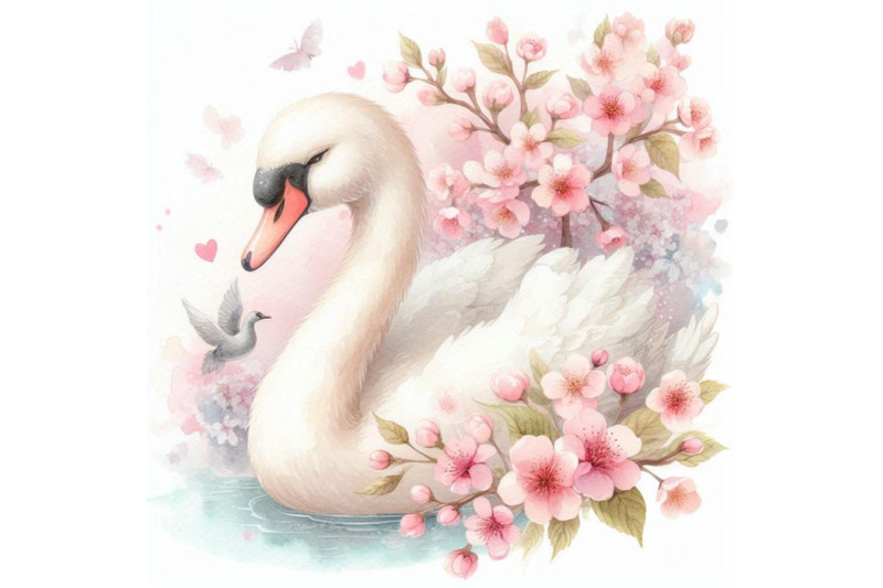 watercolor-swan-and-cherry-bloom