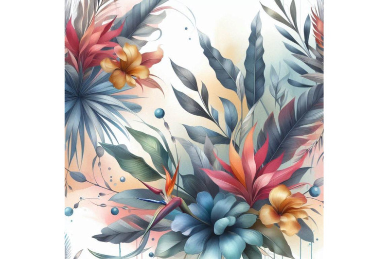 abstract-watercolor-tropical-flowers-leave