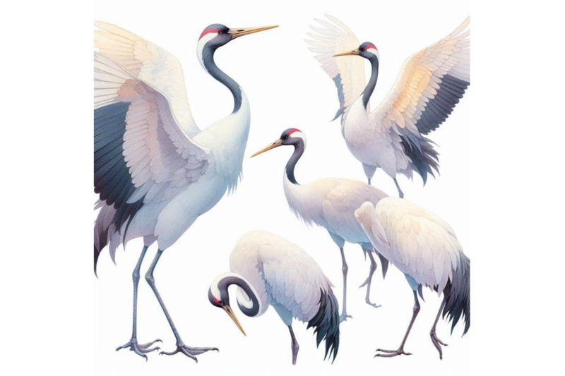 watercolor-asian-crane-bird-set