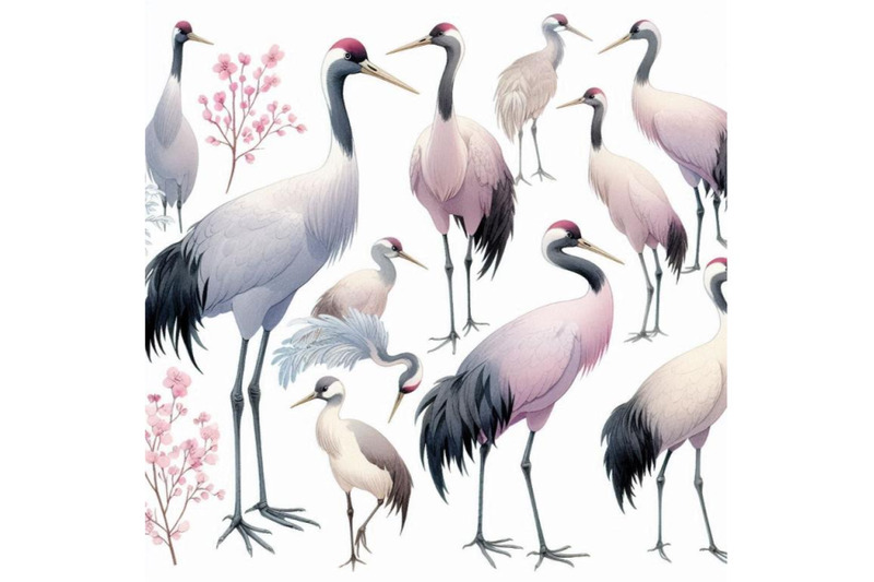 watercolor-asian-crane-bird-set