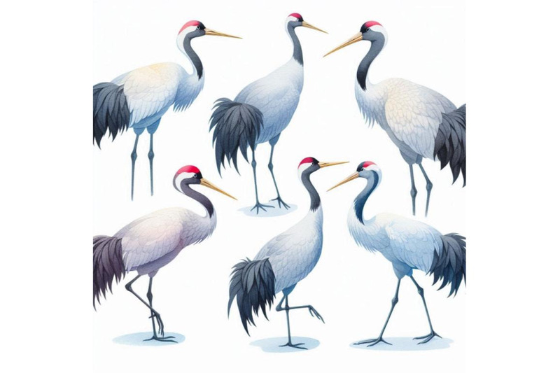 watercolor-asian-crane-bird-set