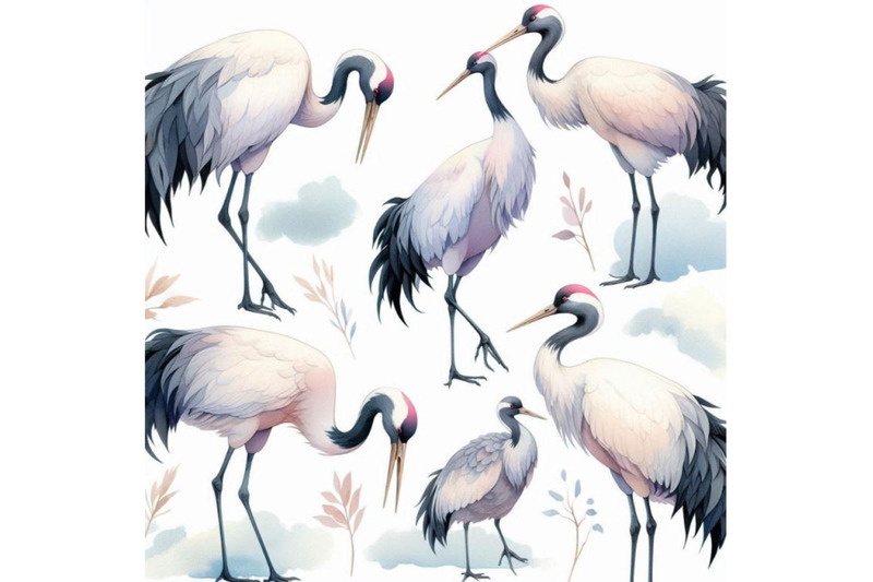 watercolor-asian-crane-bird-set