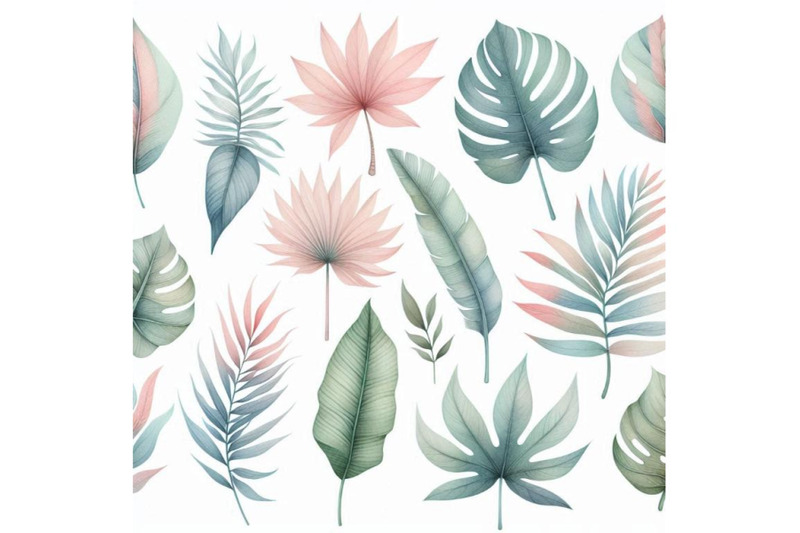 watercolor-tropical-leaves-set