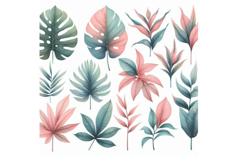 watercolor-tropical-leaves-set