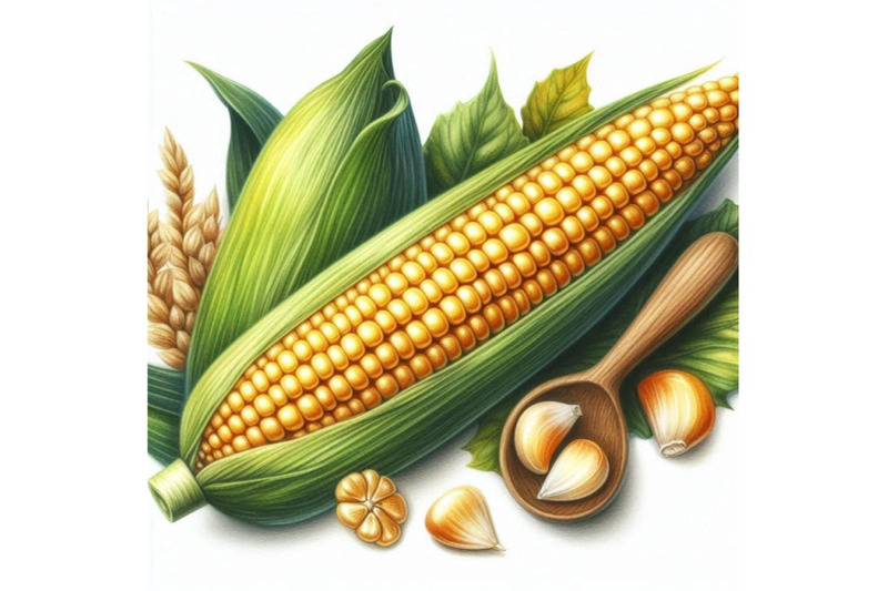 corncob-with-leaf-in-watercolor