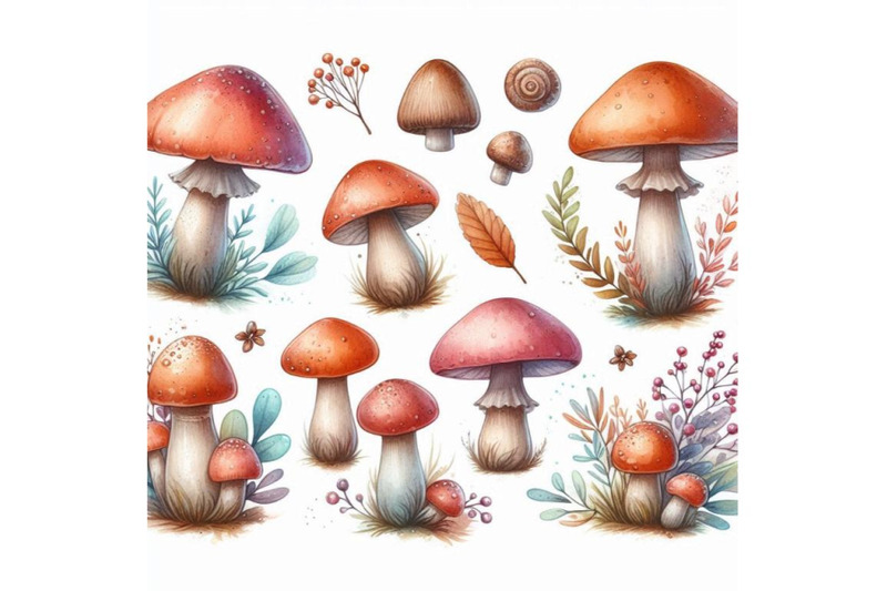 watercolor-mushrooms-set-on-white-backgro