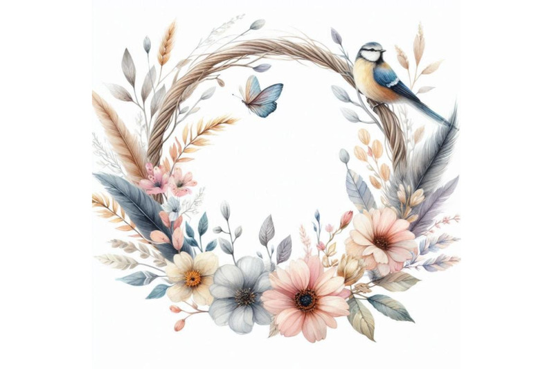 watercolor-wreath-with-bird-feathers