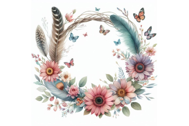 watercolor-wreath-with-bird-feathers