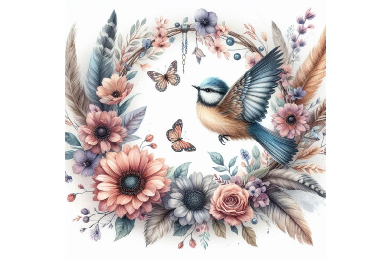 watercolor-wreath-with-bird-feathers