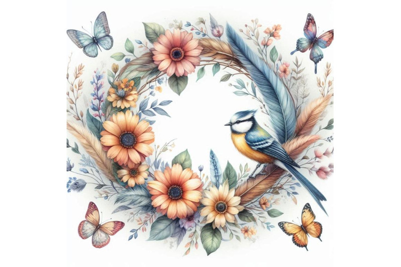 watercolor-wreath-with-bird-feathers