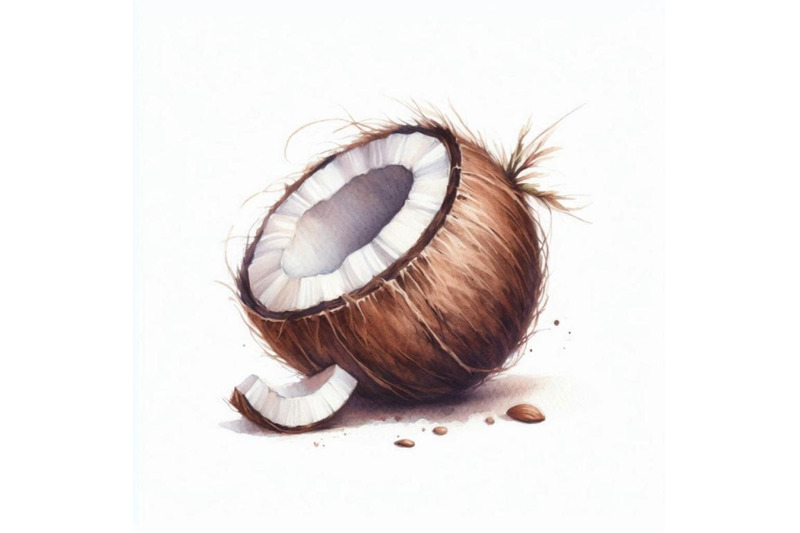 watercolor-coconut-on-white-background