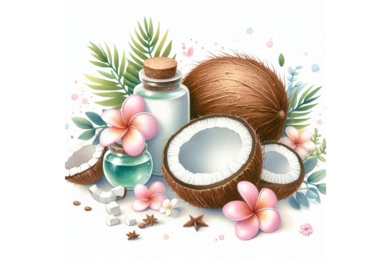 watercolor-coconut-on-white-background