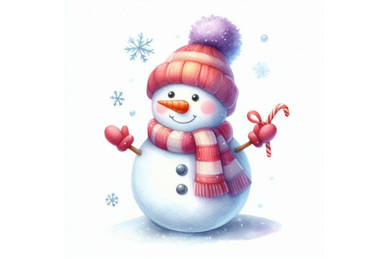 watercolor-cartoon-snowman-in-childish-style