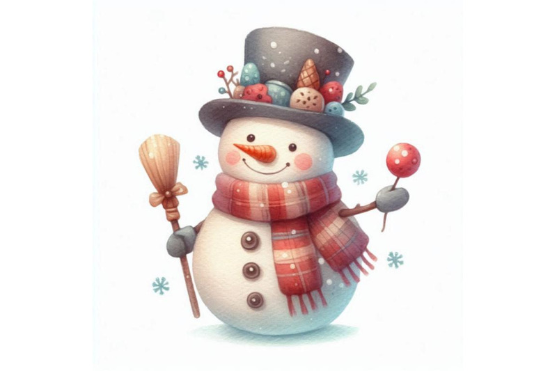 watercolor-cartoon-snowman-in-childish-style