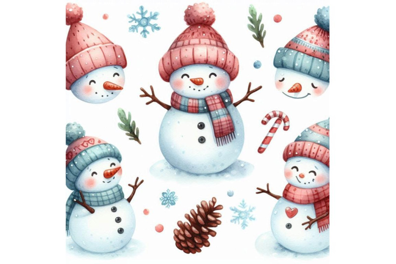 watercolor-cartoon-snowman-in-childish-style