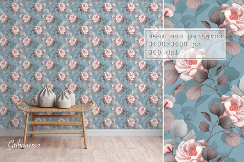 rose-flowers-on-blue-digital-paper-seamless-floral-pattern