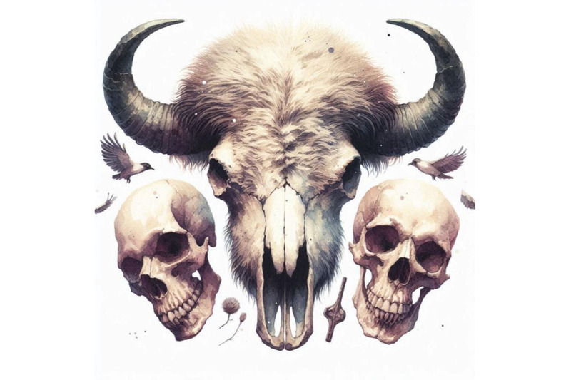 watercolor-buffalo-skull