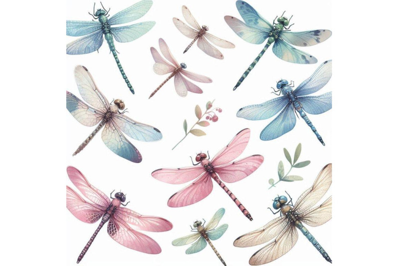 watercolor-dragonfly-set