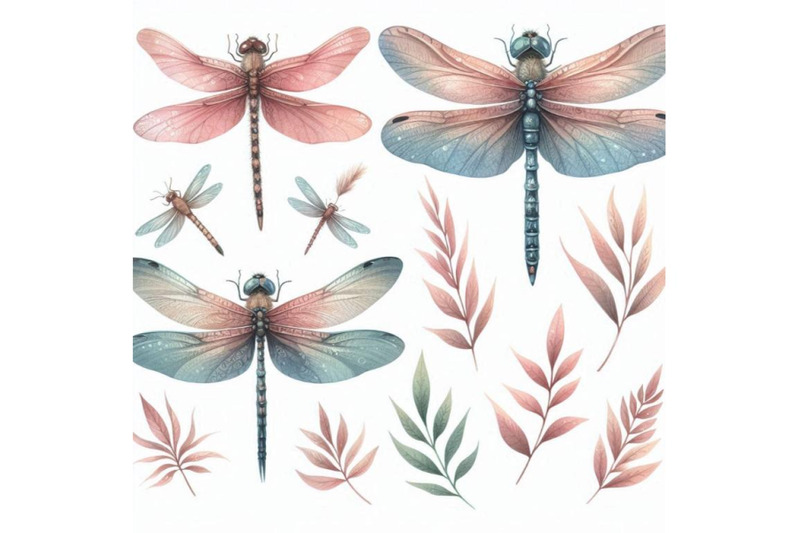 watercolor-dragonfly-set