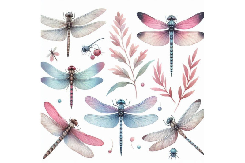 watercolor-dragonfly-set