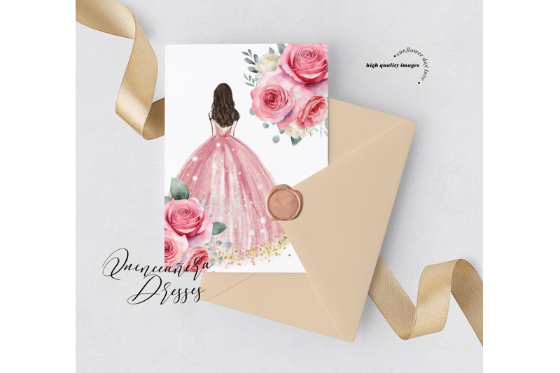 elegant-pink-princess-dress-quinceaera-clipart-blush-pink-flowers