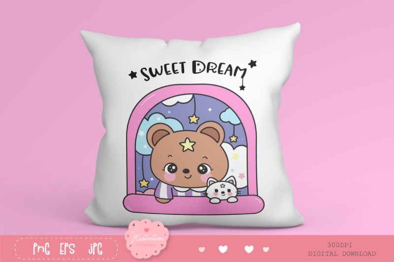 cute-teddy-bear-in-window-and-bunny-rabbit-kawaii-clipart