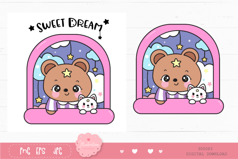 cute-teddy-bear-in-window-and-bunny-rabbit-kawaii-clipart