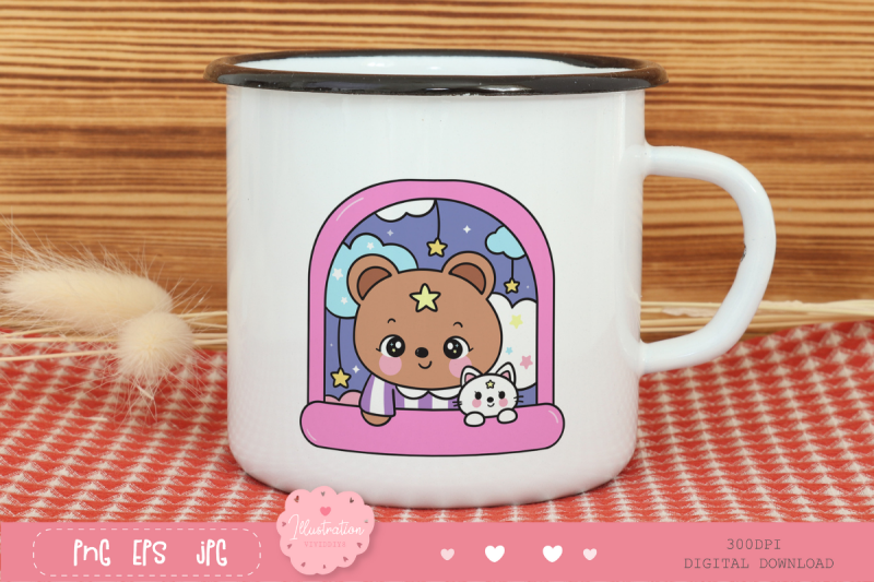 cute-teddy-bear-in-window-and-bunny-rabbit-kawaii-clipart