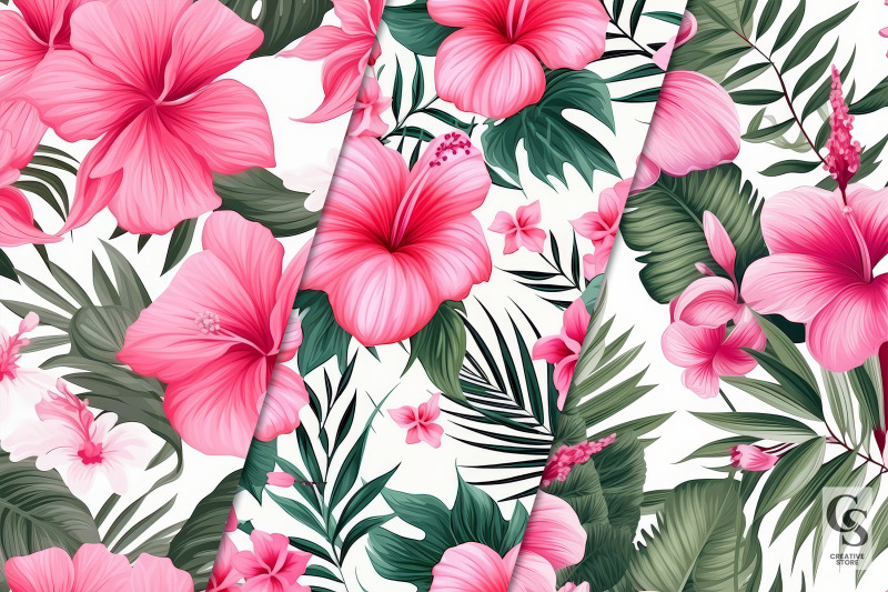 pink-tropical-hibiscus-seamless-patterns