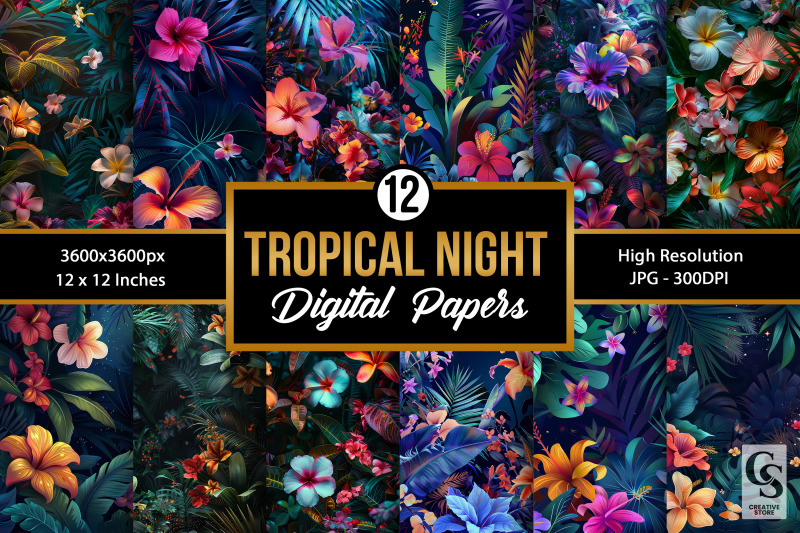 summer-tropical-floral-night-digital-papers