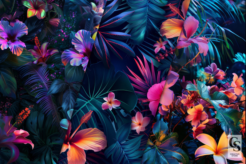 summer-tropical-floral-night-digital-papers