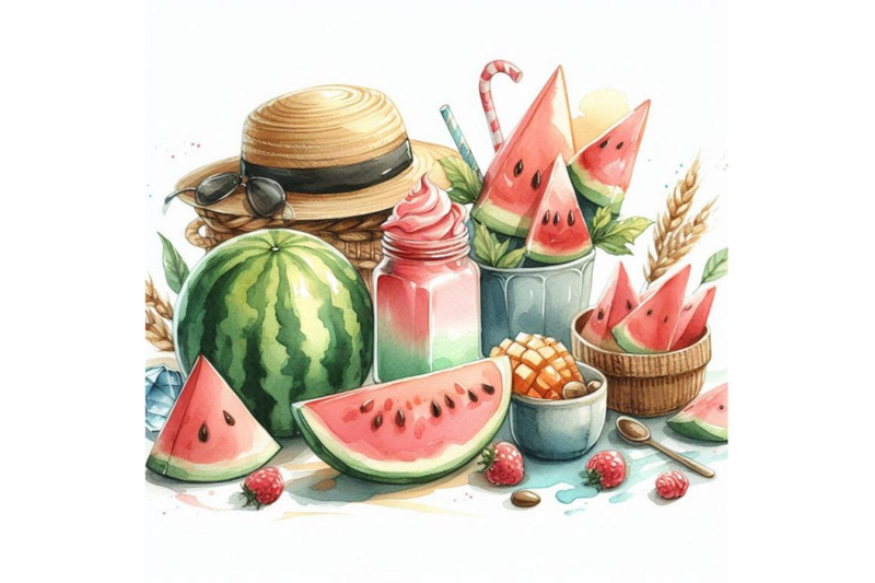 watercolor-painting-with-watermelon