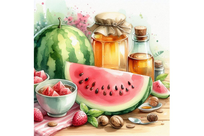 watercolor-painting-with-watermelon