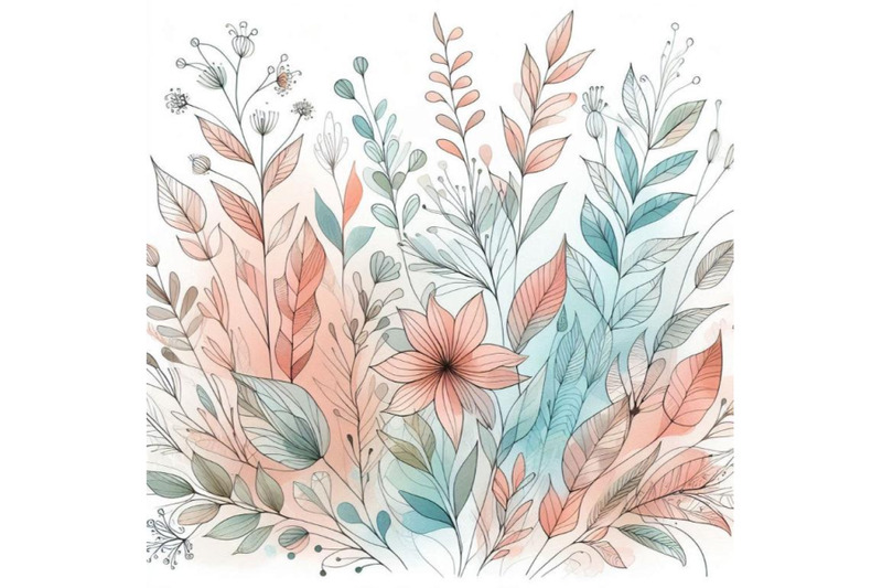 abstract-watercolor-and-ink-doodle-flowers-leaves