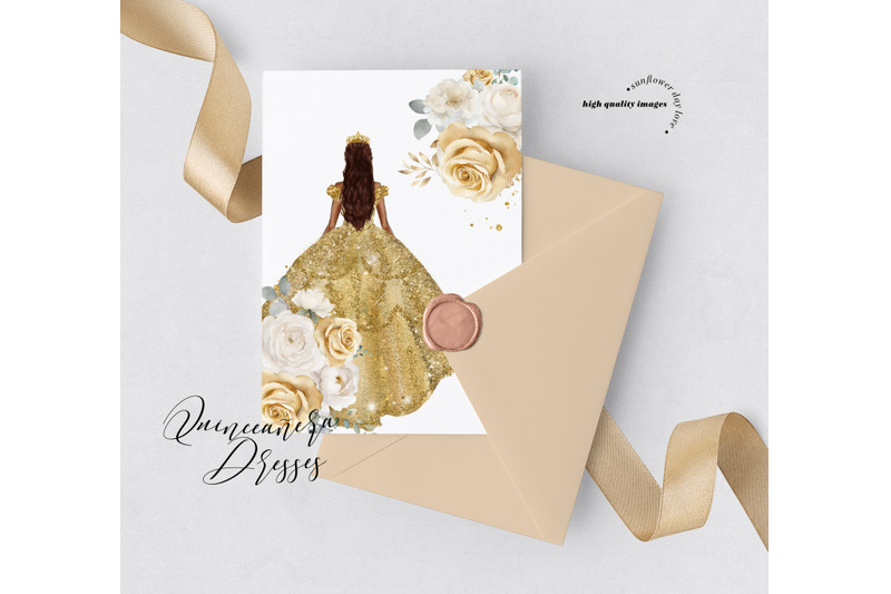 elegant-gold-princess-dress-quinceanera-clipart-gold-flowers-clipart