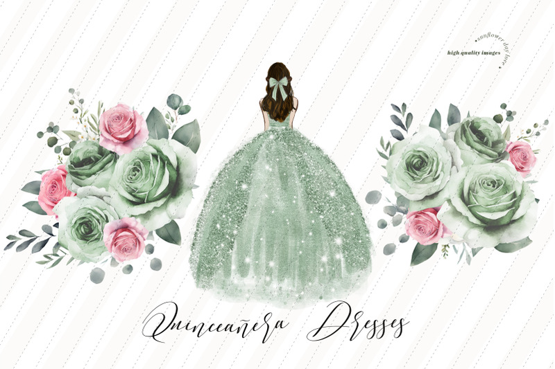 sage-green-princess-dress-clipart-pink-flowers-clipart