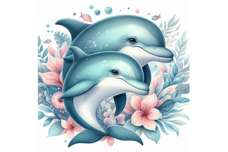 watercolor-pair-of-lovely-dolphins