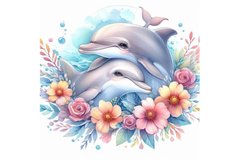 watercolor-pair-of-lovely-dolphins