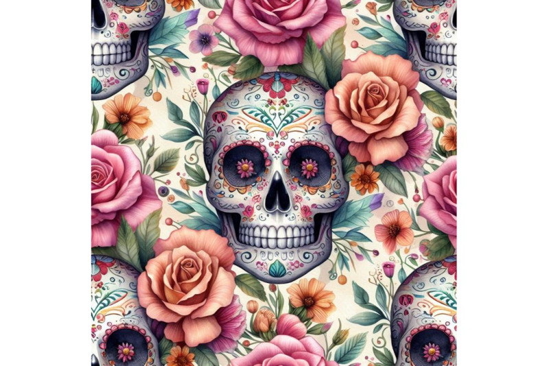 watercolor-mexican-sugar-skull-among-the