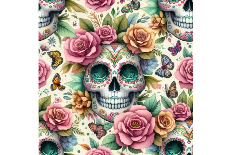 watercolor-mexican-sugar-skull-among-the