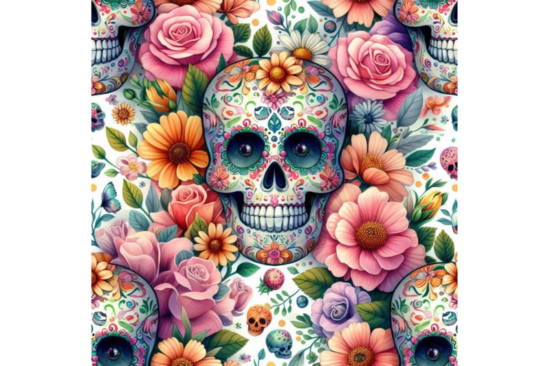 watercolor-mexican-sugar-skull-among-the-flowers