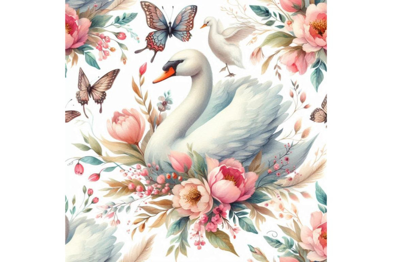 watercolor-swan-lake-seamless-pattern-beautiful-birds-with-flower