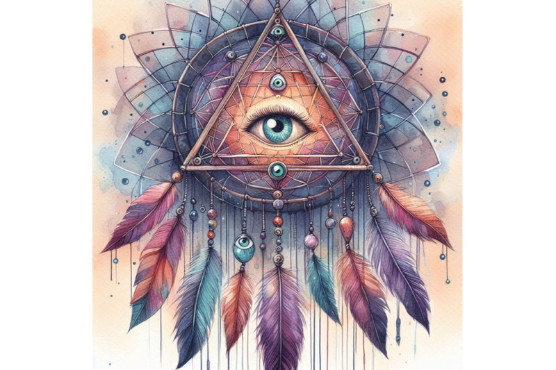 watercolor-ethnic-dream-catcher-with-all-seeing