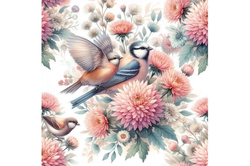 watercolor-asters-and-birds-seamless-pattern