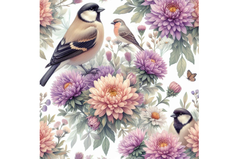 watercolor-asters-and-birds-seamless-pattern