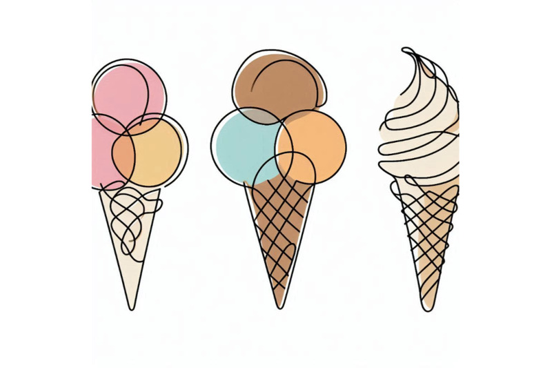 abstract-ice-cream-cone-continuous-one-line-drawing-set