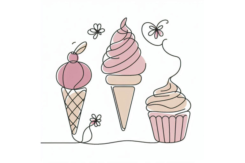 abstract-ice-cream-cone-continuous-one-line-drawing-set