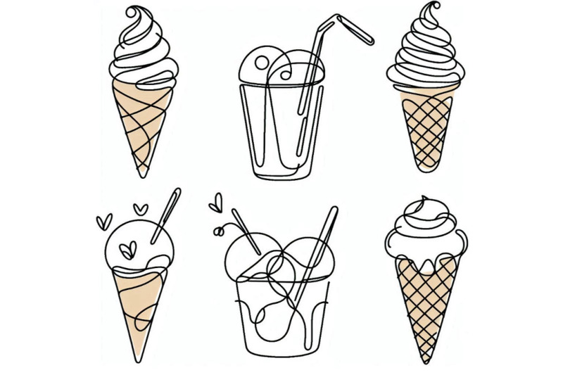 abstract-ice-cream-cone-continuous-one-line-drawing-set