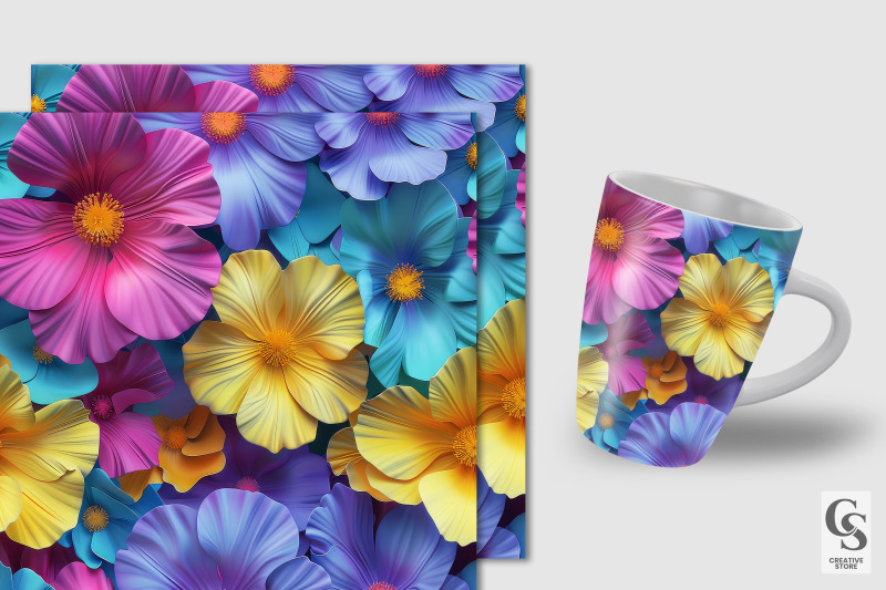 summer-3d-flowers-seamless-patterns