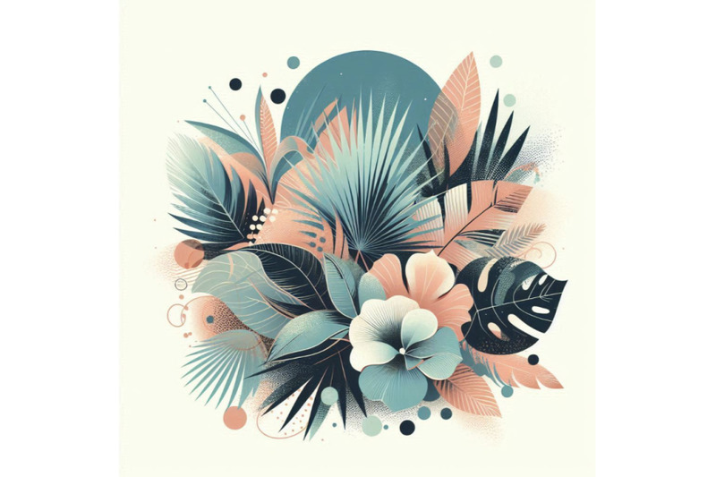 modern-illustration-with-tropical-leaves-rough-grunge-tex